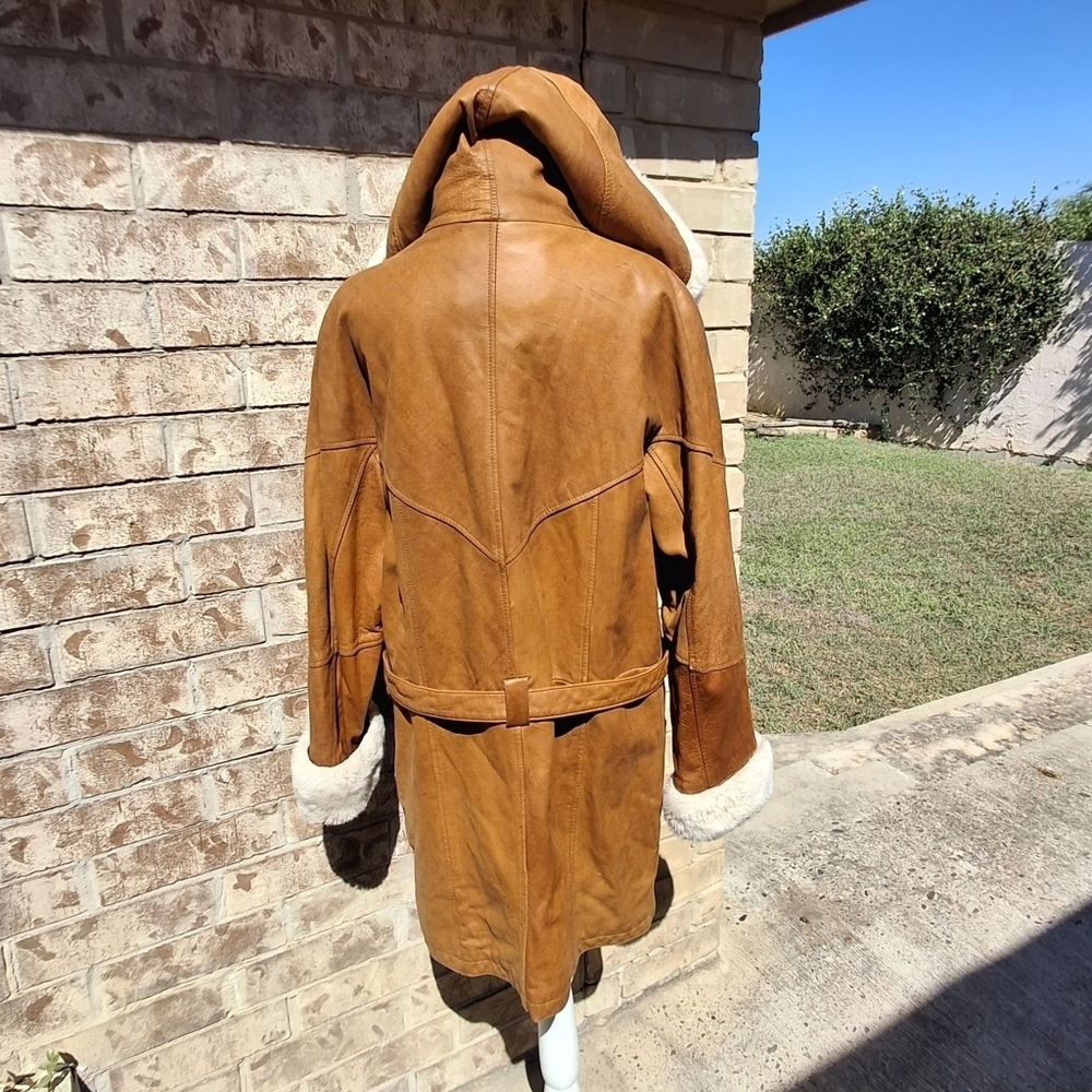 Wilsons Penny Lane Leather Faux Fur Trim Belted Hoodie Coat Women Size Medium - Picture 8 of 16